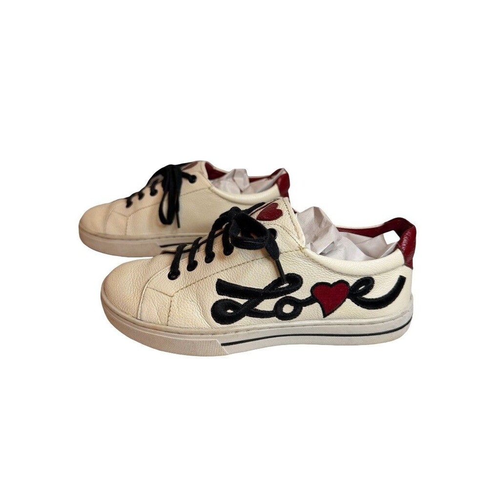Brighton Loveme Cream Leather LOVE Heart Embroidered Sneakers Womens 6M - Picture 1 of 10